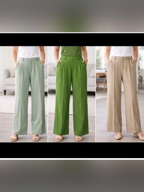 Lot of 3 SHEIN Wide Leg Dress Pants Size 12 Sage Green, Kelly Green & Beige Work